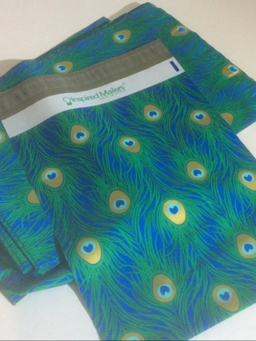 30+ Peacock Print Green Feather Designer Poly Mailers Polymailers Plastic Bags